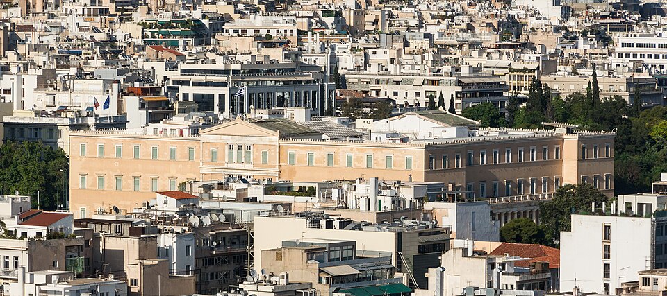 Atene: Top Hellenic Parliament building from Acropolis Athens Greece