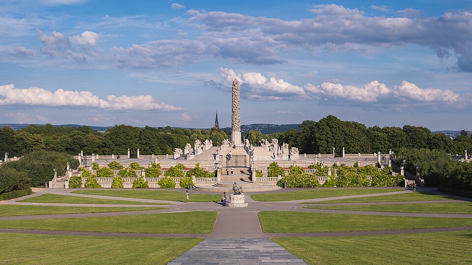 Oslo: Vigeland Sculpture Park - Panoramic view towards the Monolith, Oslo, Norway
