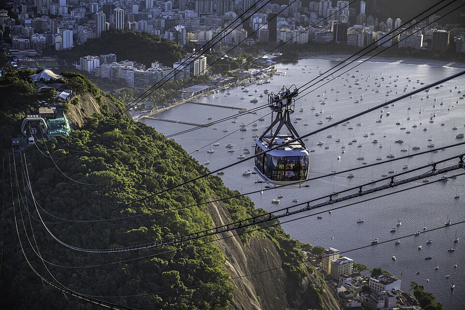 Rio de Janeiro: Sugarloaf Cable Car viewed from Rio de Janeiro, Brazil